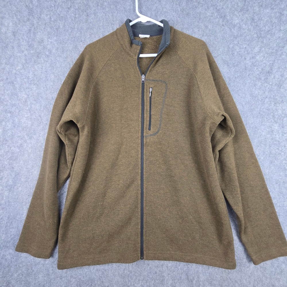 Columbia Sweater Fleece Jacket Mens Large Brown Full Zip Chest Pocket AM2766